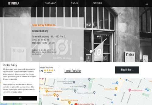 Screenshot af Bindia Indisk Mad Take Away Frederiksberg