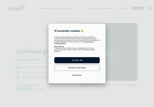 Screenshot af Sammenlign lån på lendo.dk