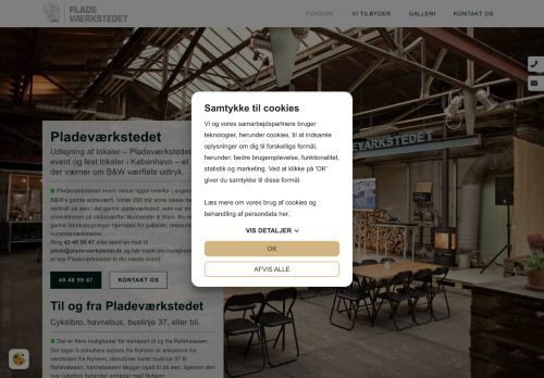 Screenshot af Pladeværkstedet - Fest lokaler i København K