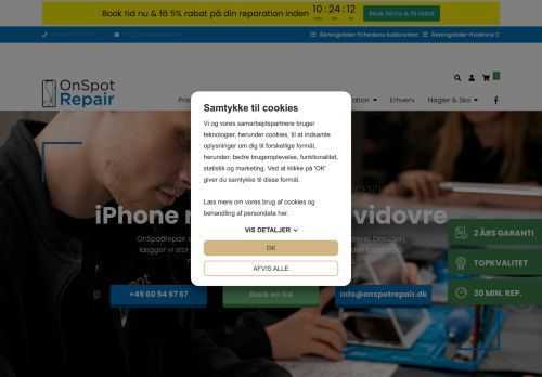 Screenshot af OnSpotRepair.dk - Professionel iPhone Reparation i Hvidovre