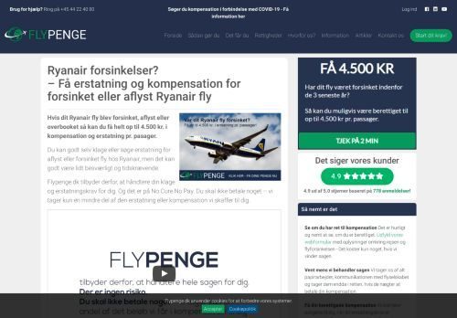 Forsiden af Få erstatning og kompensation for forsinket eller aflyst Ryanair fly