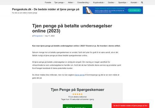 Screenshot af Tjen penge på betalte undersøgelser online