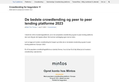 Screenshot af Bedste crowdlending platforme