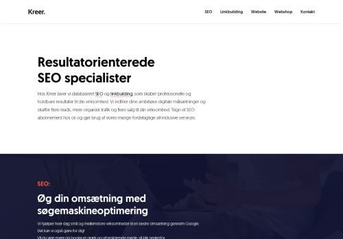 Forsiden af Kreer - Linkbuilding & Webudvikling