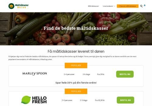 Forsiden af Måltidskasser Online