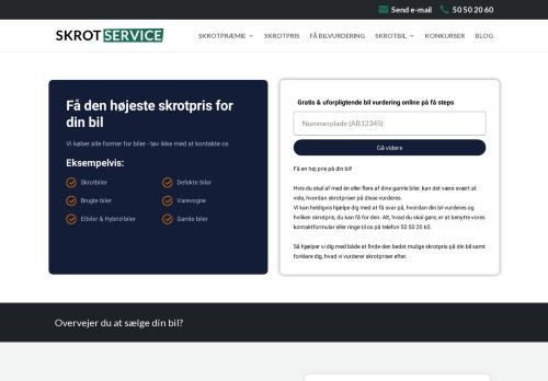 Forsiden af SkrotService - Her får du den bedste pris for din bil