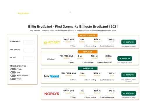 Forsiden af Billig Bredbånd