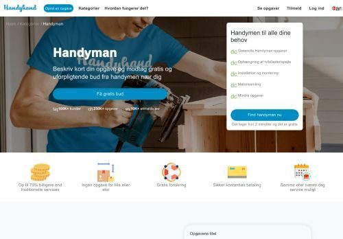 Forsiden af Handyhand.dk - Find din private handyman
