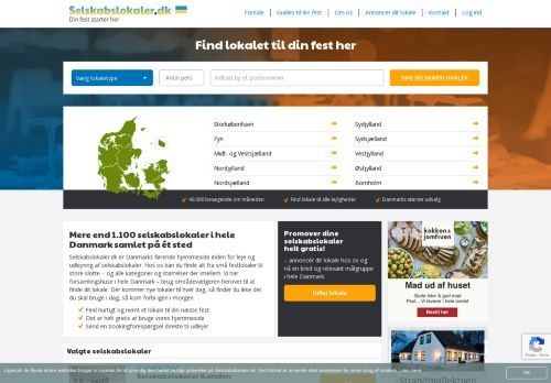 Forsiden af Selskabslokaler.dk