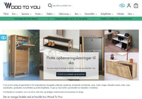 Forsiden af Wood To You - Kvalitets produkter i træ til din boligindretning