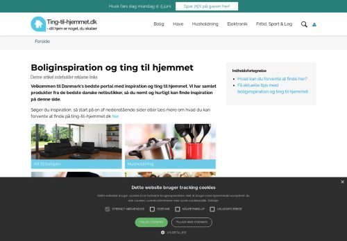 Forsiden af Ting-til-hjemmet.dk
