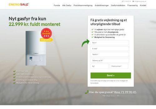 Forsiden af Energisalg.dk – Få et godt tilbud på nyt Gasfyr