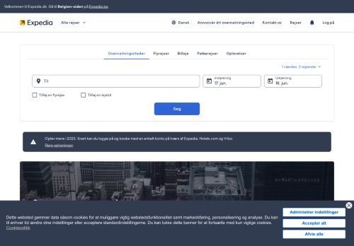 Screenshot af Billige rejser - Expedia.dk
